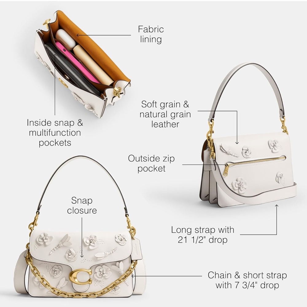 Coach Tabby 26 White Bag with Gold Floral Accents - New - Picture 4 of 7